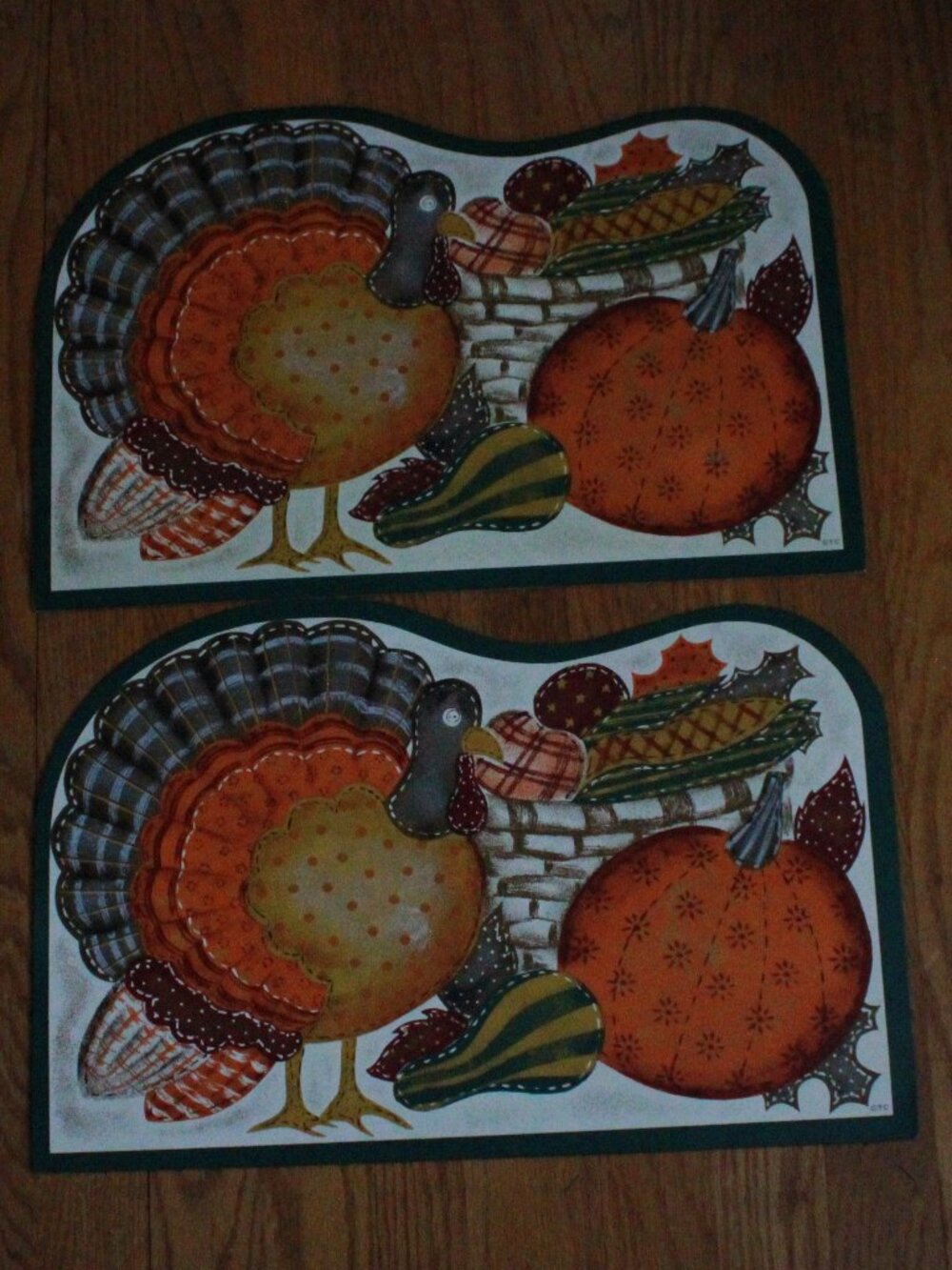 Vintage Pair of Town & Country Thanksgiving Themed Vinyl Cushion Placemats